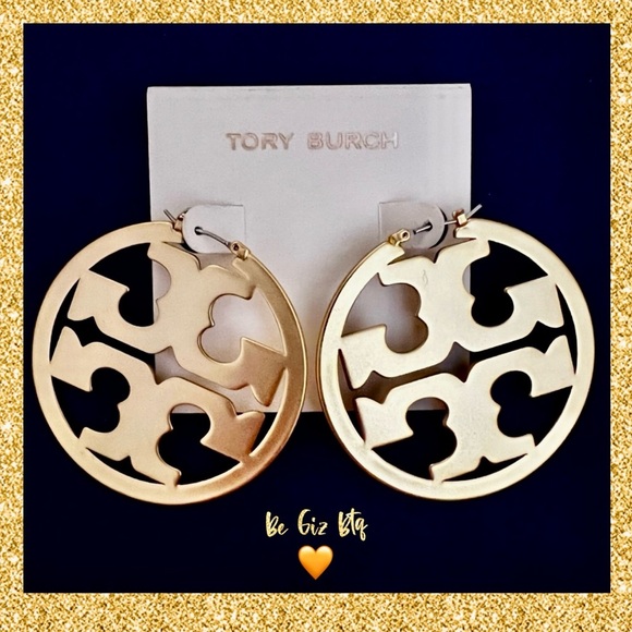 Tory Burch Authentic Miller Matte Gold Hoop Earrings - Picture 3 of 13